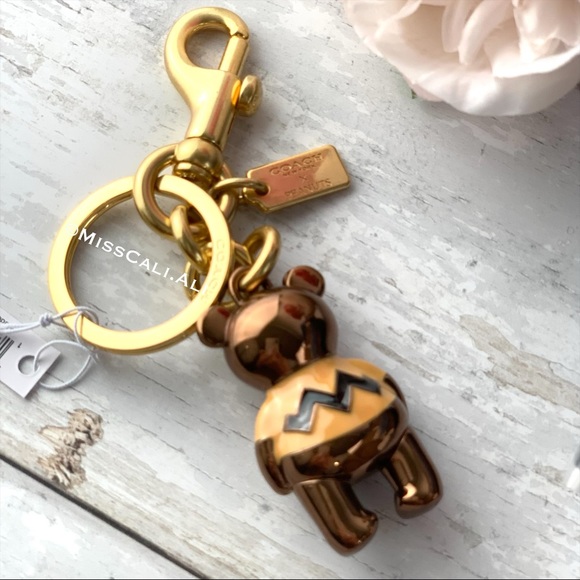 NWT COACH X Peanuts Charlie Brown Bear Charm Keychain for Bag - Picture 10 of 16